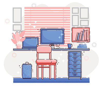 Workplace at home adobe illustrator apartment boho computer cute design digital education flat graphic design home illustration job office pink room vector workplace