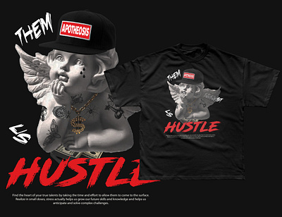 Hustle Streetwear T-Shirt Design apparel design baseball hat clothing brand designer cupid cupid streetwear cupid with tats gold dollar chain graphic design hustle hustling designs illustration shirt streetwear fashion streetwear gangsta tattoos them against us tshirt tshirt design