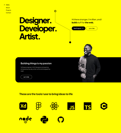 Personal Portfolio #001 black bright design landing page personal personal portfolio portfolio ui web website yellow