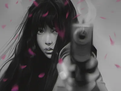 A girl with a gun. digital digital portrait gun illustration japan japanese girl portrait sacura stylised portrait stylized portrait