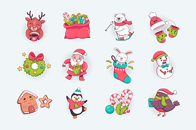 Christmas Cute Stickers 2023 animal badges christmas claus cute design flat graphic illustration labels merry new print santa stickers vector web xmas year