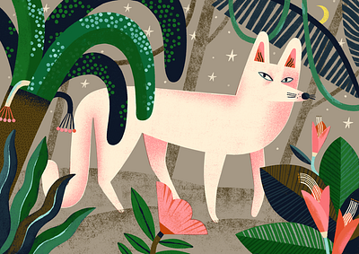 Jungle Wolf animal illustration colourful cute wolf digital art illustration jungle art jungle wolf palm tree procreate