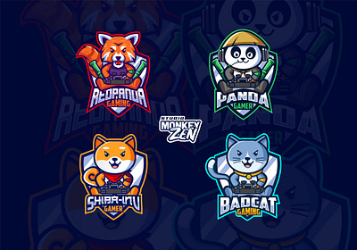 Cute Character Mascot Gamer Design cat charachter design dog e sport esport game gamer logo mascot panda red panda shiba inu vector