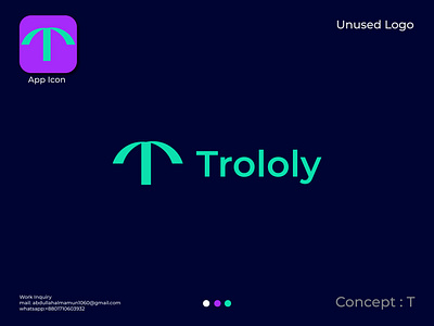 Trololy Logo Concept, T Letter logo, Modern Logo 3d app logo branding business logo company logo creative logo design graphic design icon illustration letter logo letter t logo modern logo n o p q r s t u v w x y z new business logo t logo trololy typography vector