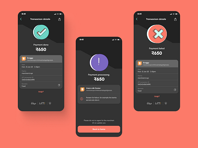 Payment States(Results) for Jupiter Edge bnpl failure finance fintech fintech india india jupiter jupiter edge payment states processing product design qr code scan and pay success ui upi