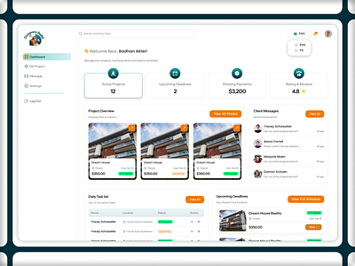 Contractor Dashboard contractor dashboard design figma minimal modern real estate ui uiux