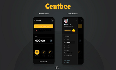 The app named "Centbee" designed by Ansysoft adobephotoshop appdesign bankingapp centbee cleanui easybanking fintech instagramstyle intuitiveapp mobileapp mobilebanking modernbanking moneyapp newbanking simplebanking socialfirstmoney socialmediabank twitterstyle userfriendly whatsappstyle