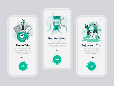 Daily UI Challenge #007 - Onboarding app daily ui challange design figma flat graphic design green illustration minimal mobile onboarding planning trip typography ui ux vector visual design white
