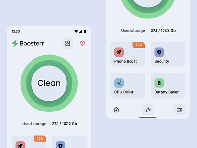 Booster cleaner app app design figma mobile mobileapp screen ui ux