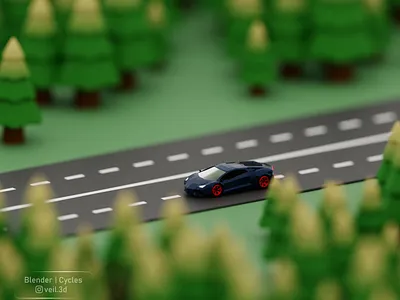 Low Poly Lamborghini 3d 3d illlustration 3d render car design forest illustration isometric lamborghini landscape low poly night