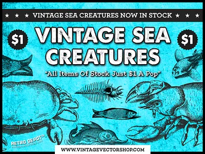 Retro Depot Co. - Vintage Sea Creature Vector Collection sea creatures vector fish vector resources vector sea creatures vectors vintage sea creatures vintage vector fish vintage vectors