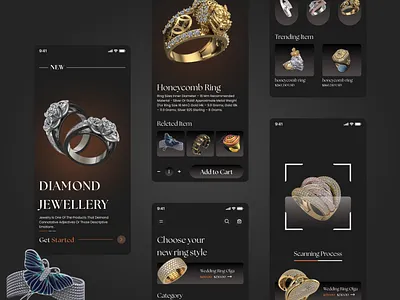 Jewelry Store App premium Design 3d app design app design diamond diamond ring dribbble jewelry shop ecommerce figma gold honeycomb ring jewellery store jewelry shop premium app ui premium design ring shop store ui userinterface ux ux designer