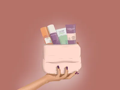Skincare in Pouch Illustration artwork digital illustration digitall art health illustration realist realist art realistic illustration simple illustration skincare skincare illustration skincare makeup