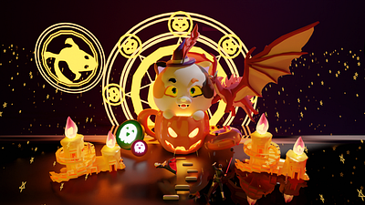 Halloween Night 3d cat halloween illustration night