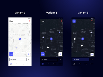 UI Variants - Charging Station Locator Mobile App application design caddiesoft charging app design charging station electric car electric vehicles figma mobile app design mobile design norge norway tesla ui versions