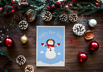 New Year card card character cute flat flat design flat illustration frendly fun greeting greeting card holiday mood new year new year card postcard postcard design smile snow snowman winter