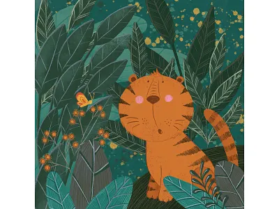 Children's book illustration book illustration butterfly character children illustration design flowers forest freehand illustration kids illustration night procreate tiger