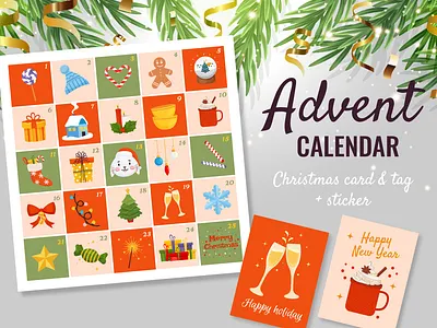 Christmas card Advent calendar advent calendar card christmas countdown design graphic design holiday illustration new year print social media template vector winter wish year