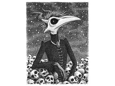 Character Commission art artist artwork bird creepy dark drawing halloween hand drawn horror illustration ink raven skull stars