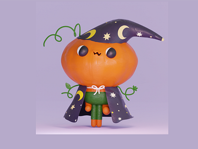Cute pumpkin 3d blender cartoon character design halloween illustration pumpkon