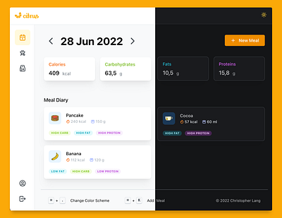 citrus. A Web Application For Meal Tracking meal ui ux web website
