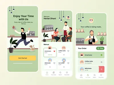 NGKFFEE - Mobile App Design app barista bartender branding cafe coffee design drink graphic design illustration ui ux vector waiter