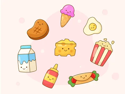 Kawaii Food Collection collection design food freelance icon illustration kawaii project sticker