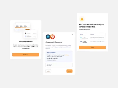 Collection of modals api branding error get started integration modal onboard ui warning web