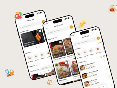 Recipe App Design android app design app design app ui design delivery app design design figma figma mobile app design figma recipe app design figma ui ux design food app design food delivery app ios app design mobile app design recipe app design recipe detail page search page ui ui design uiux ux