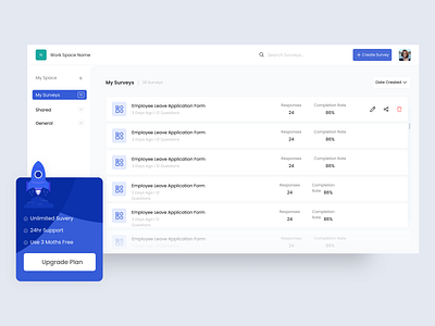 Survey / Builder SaaS blue branding clean createsurvey creative dashboard design designer figma minimal pool product saas survey surveytool ui ui design ux