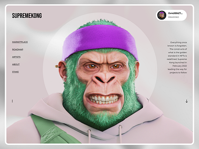 SUPREMEKONG NFT — WEBSITE | LANDING | MINIMALISM | WEBDESIGN 2022 3d blender corporate crypto figma finance graphic design grey hologram landingpage minimal minimalism nft trends ui ux web design website white