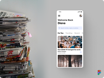 DailyUI Challenge Day 91 - Curated For You #Day091 #DailyUI 091 app app design articles curated daily daily ui dailyui day 091 design figma for for you fyp ios mobile news search ui you