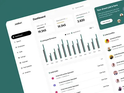 JobBari - Dashboard UI Concept admin panel career dashboard employment hiring hiring platform job board job finder job hunt job listing job portal job search job seeker product recruitment user dashboard ux web design webapp work finder