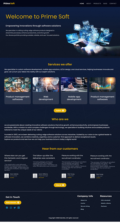 PrimeSoft - Modern Software Company Website UI ui website