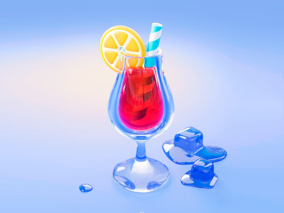 3D Coctail Glass - Summery Aesthetic 3d 3d abstract art 3d art 3d art work 3d coctail glass 3d design 3d model 3d render blue design blue layer citrus freshness coctail glass design design drink gradien background gradient blue ice cubes summer vibe summery aesthetic summery vibes