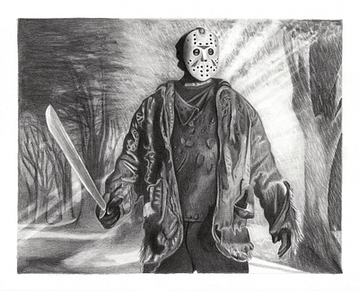 Ch ch ch Ah Ah Ah drawing film friday the 13th graphite horror illustration jason pencil portrait scary movies slasher traditional media voorhees