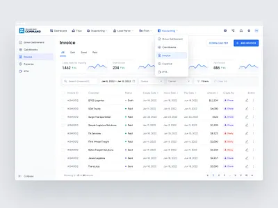 Web List / Side Bar / Table clean dropdown flyout menu invoice list table ui ui design web design