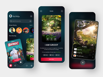 Streaming Mobile App Platform action clean design figma film groot mobile pay series stream tv ui ux