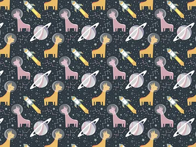 Hand Drawn Moose in Space Pattern alaska animal animal pattern baby fabrics baby patern childish pattern deer illustration moon moose planet reindeer space space pattern space staion spacwork star tree wild wildlife