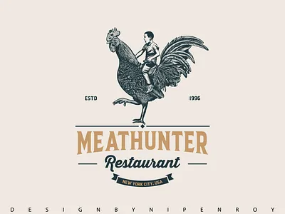 MeatHunter Restaurant vintage logo brand design brand identity branding clean logo creative logo design drawing logo graphic graphic design hand drawn logo illustration logo logo logo concept logo design logo designer logo mark logo type logodesign logos vintage logo