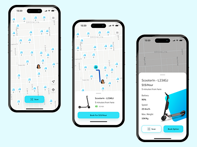 ScooterIn - Electric Scooter Share App appdesign appdesigner booking clean design e scooter electric scooter gradient map scooter ui userexperience userinterface ux