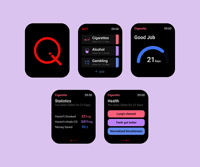 QUIT App for Smart Watch. app branding design graphic design illustration typography ui ux