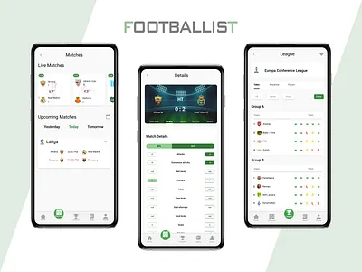 Footballist Application design android app application design fifa football football app google play live live football match minimal premier league product design soccer sports app trends ui design uiux uiux design