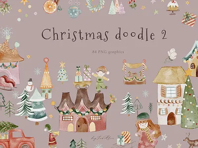 Christmas Doodle Templates noel watercolor clipart