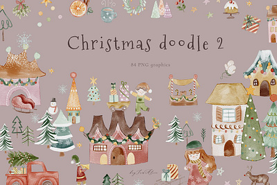 Christmas Doodle Templates noel watercolor clipart