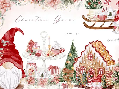 Christmas Gnome Invitations Templates noel watercolor clipart