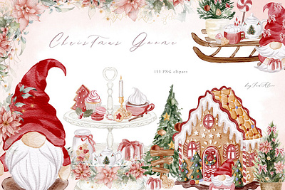 Christmas Gnome Invitations Templates noel watercolor clipart