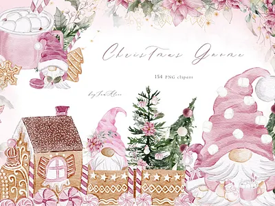 Christmas Gnome Pink Templates noel watercolor clipart