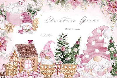 Christmas Gnome Pink Templates noel watercolor clipart