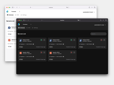 Web Virtual Cloud — Servers List clean cloud dark dark theme dashboard interface light light theme list managment servers ui ux virtual web web app web design
